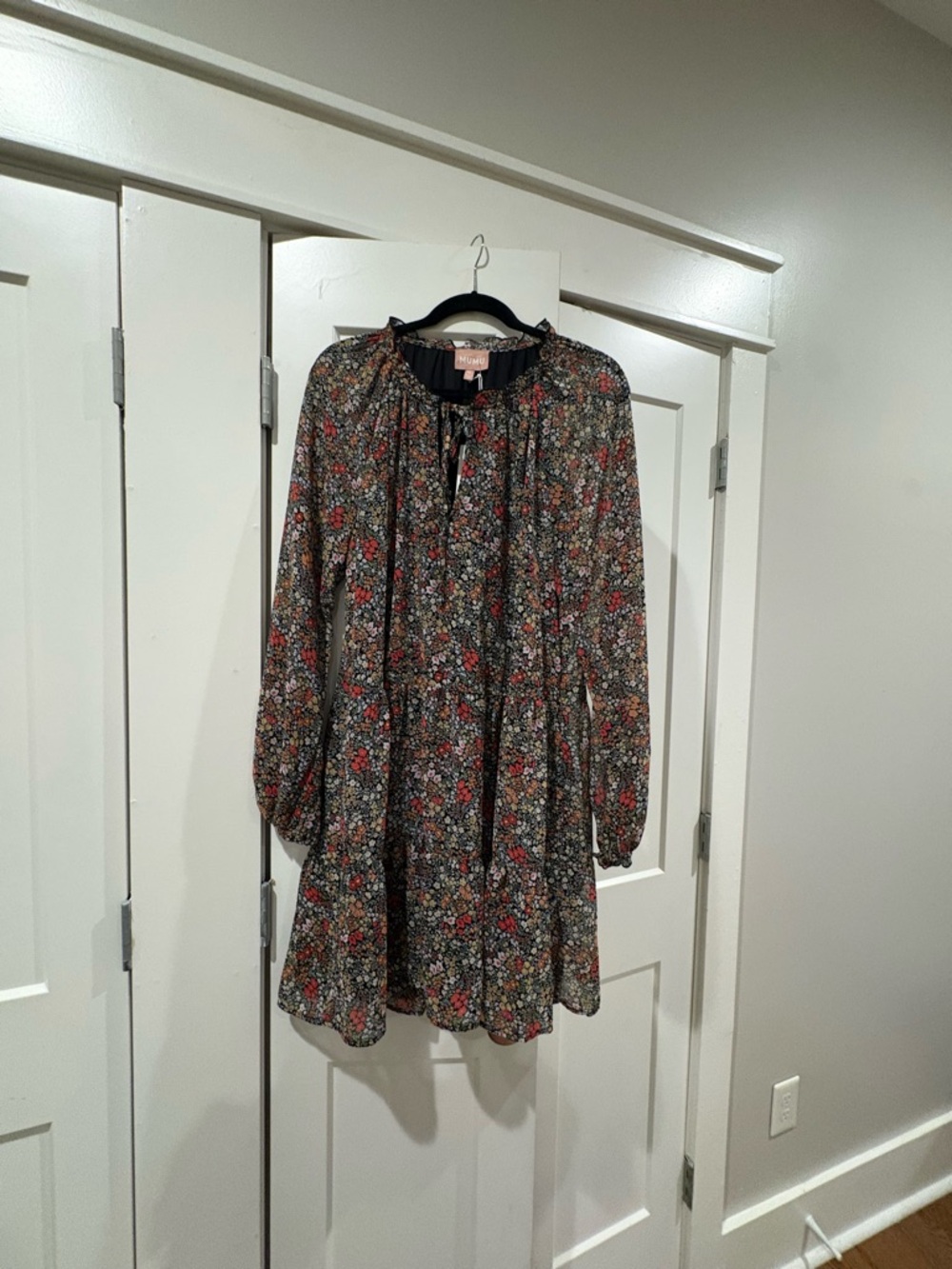 Show Me Your MuMu Black Floral Long-Sleeve Swing Dress - Picture 3 of 5
